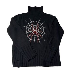 Social Collision Eyeball Spider Distressed Turtleneck Sweater Medium Goth Grunge